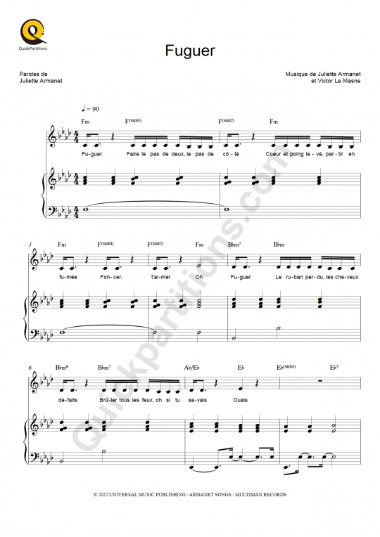 Partition piano Fuguer - Juliette Armanet
