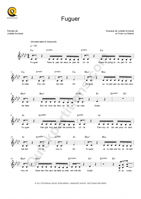 Fuguer Leadsheet Sheet Music - Juliette Armanet