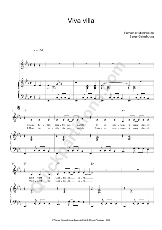 Partition piano Viva villa - Serge Gainsbourg