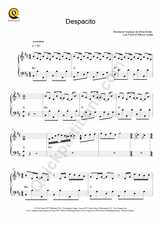 Partition accordéon Despacito - Luis Fonsi feat. Daddy Yankee