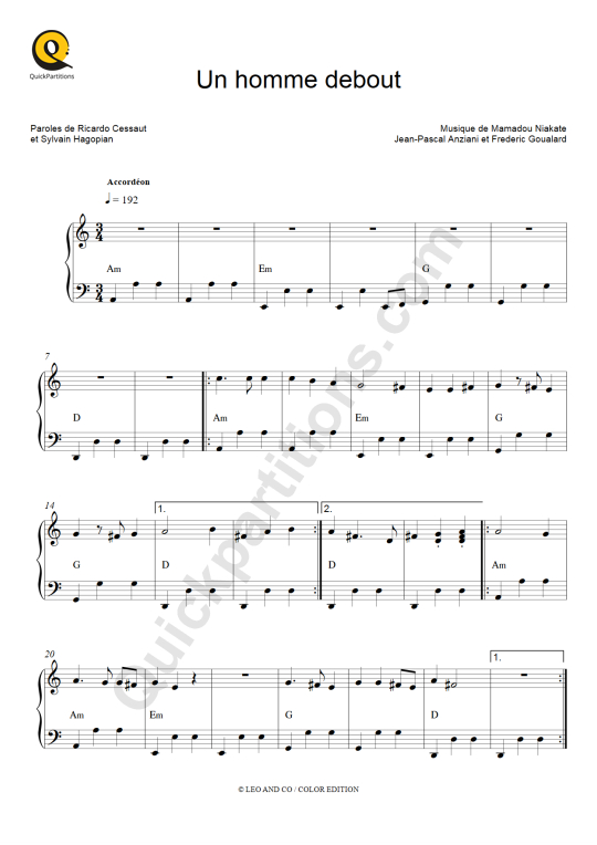 Un homme debout Accordion Sheet Music - Claudio Capéo