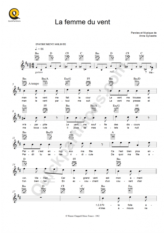 La femme du vent Leadsheet Sheet Music - Anne Sylvestre