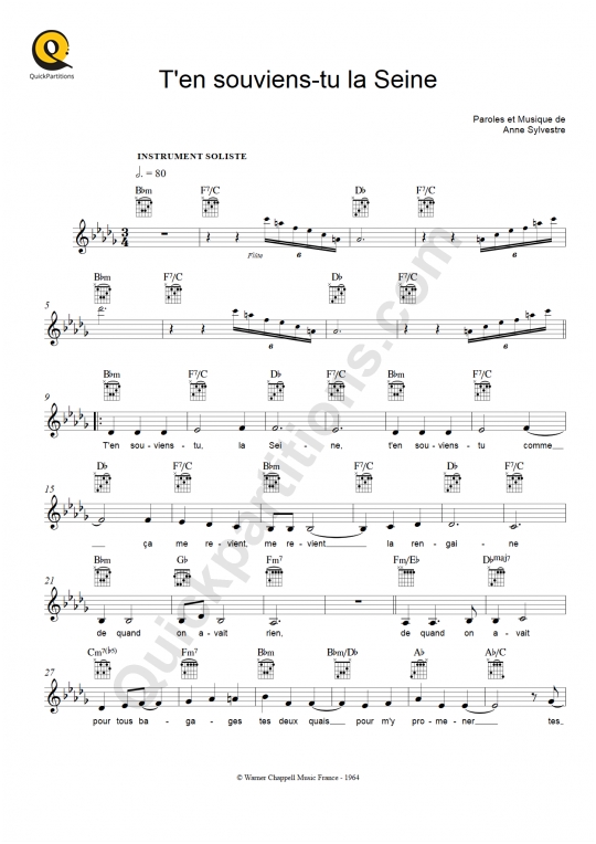 T'en souviens-tu la seine Leadsheet Sheet Music - Anne Sylvestre
