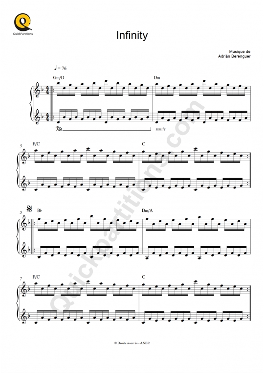 Partition piano Infinity - Berenguer Adrián