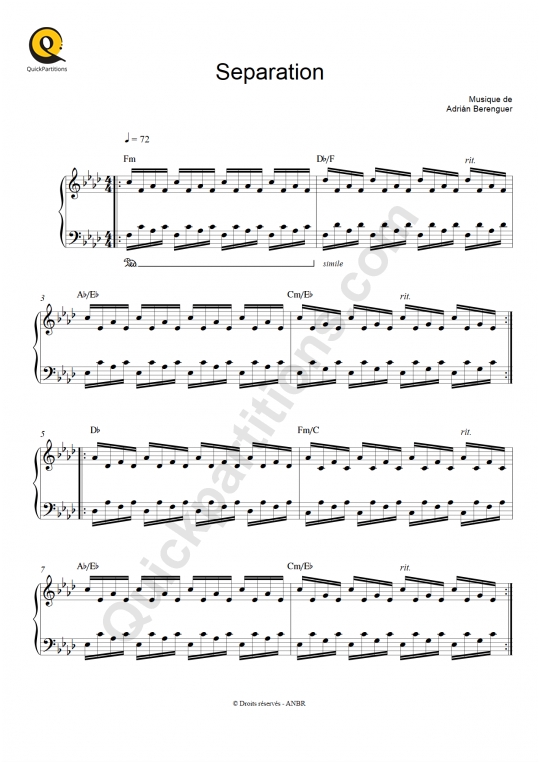 Separation Piano Solo Sheet Music from Adrián Berenguer