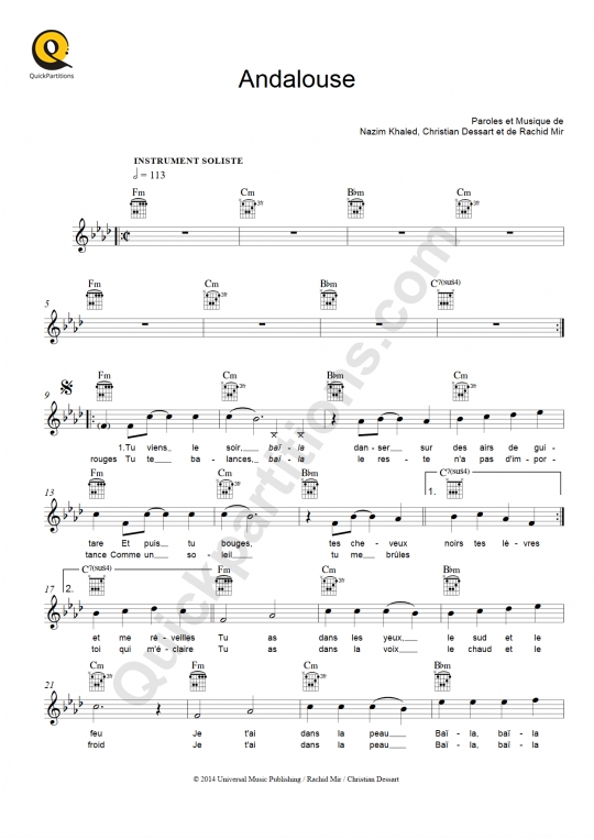 Partition pour Instruments Solistes Andalouse - Kendji Girac