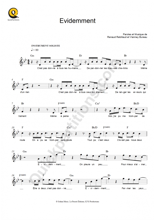 Partition pour Instruments Solistes Evidemment - Kendji Girac