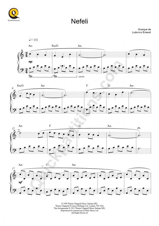 Nefeli Piano Sheet Music - Ludovico Einaudi
