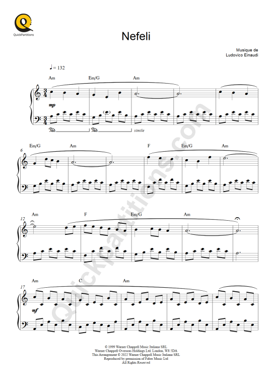 Nefeli Piano Sheet Music - Ludovico Einaudi