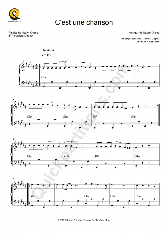 C'est une chanson Accordion Sheet Music - Claudio Capéo