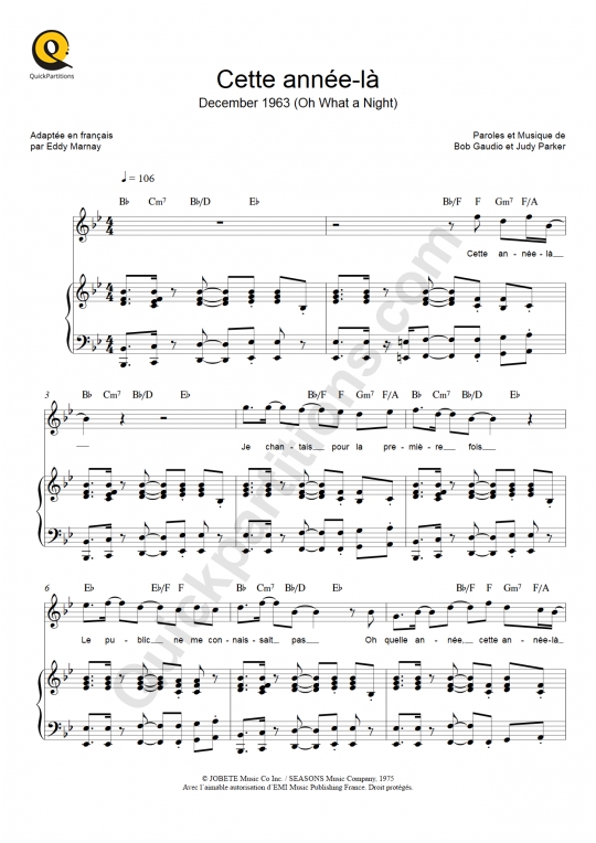 Cette année-là Piano Sheet Music - Claude Francois