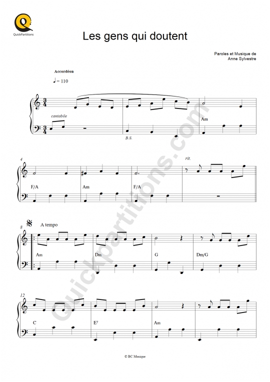 Les gens qui doutent Accordion Sheet Music - Anne Sylvestre