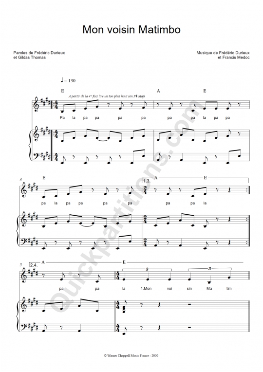 Mon voisin Matimbo Piano Sheet Music - Zut