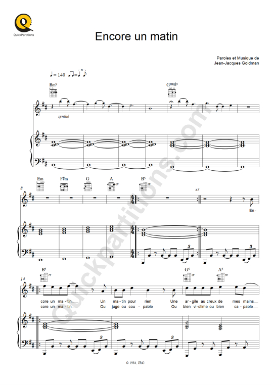 Partition piano Encore un matin - Jean-Jacques Goldman