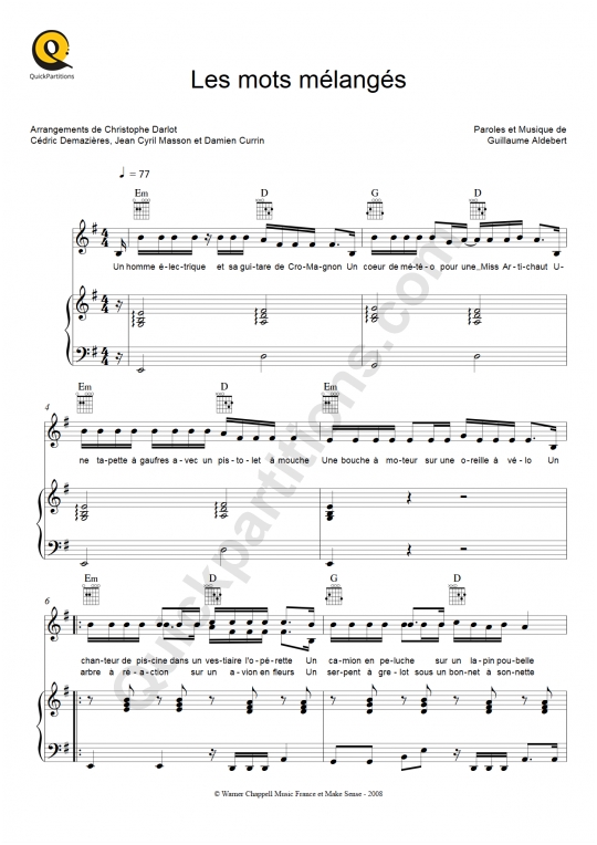 Les mots mélangés Piano Sheet Music - Aldebert
