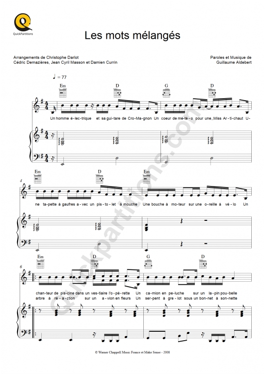 Partition piano Les mots mélangés - Aldebert