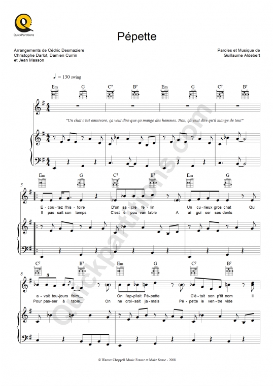 Partition piano Pépette - Aldebert