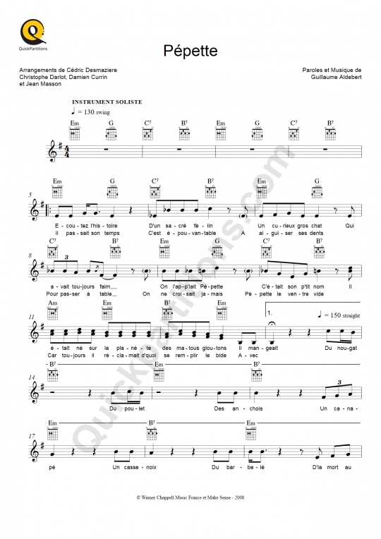 Pépette Leadsheet Sheet Music from Aldebert