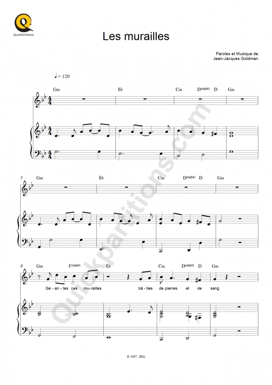 Partition piano Les murailles - Jean-Jacques Goldman