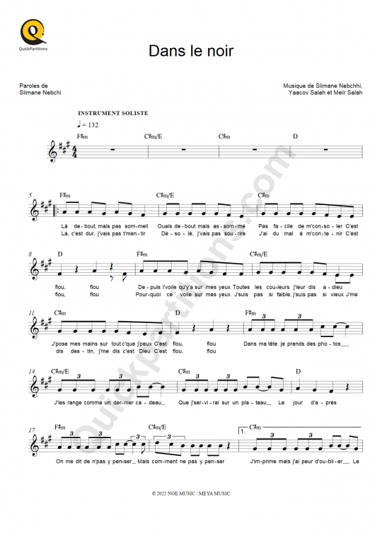 Dans le noir Leadsheet Sheet Music - Slimane