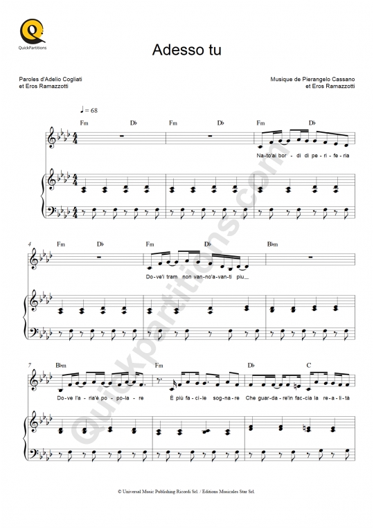 Adesso tu Piano Sheet Music - Eros Ramazzotti