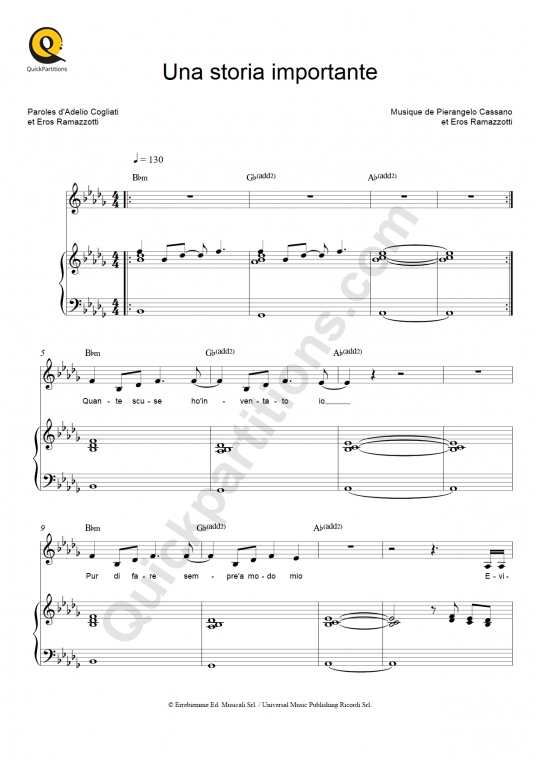 Una storia importante Piano Sheet Music from Eros Ramazzotti