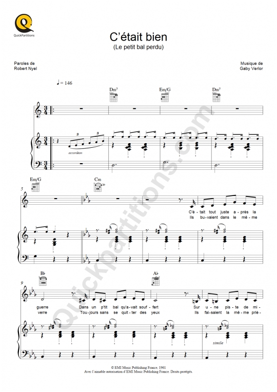 C'était bien (Le petit bal perdu) Piano Sheet Music - Bourvil