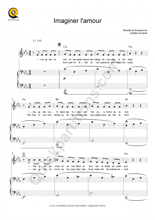 Partition piano Imaginer l'amour - Juliette Armanet