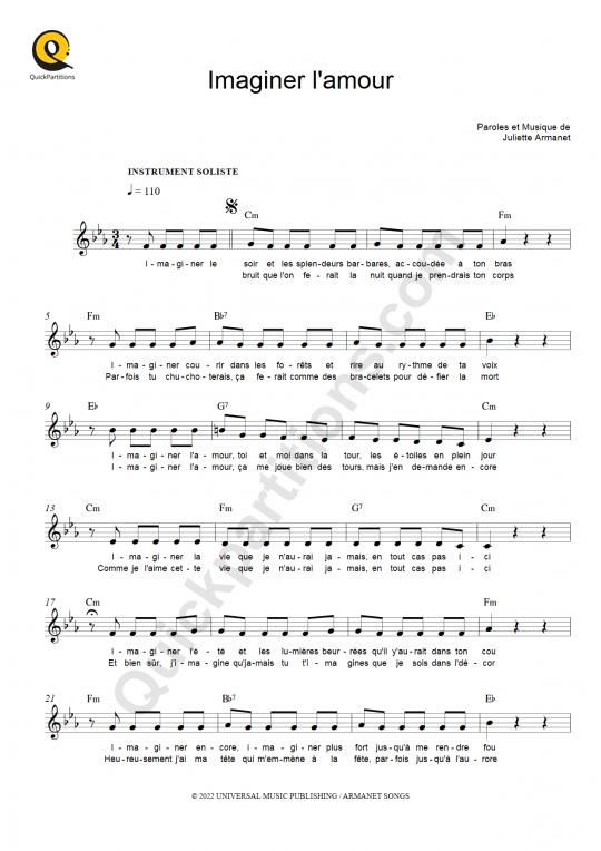 Imaginer l'amour Leadsheet Sheet Music - Juliette Armanet