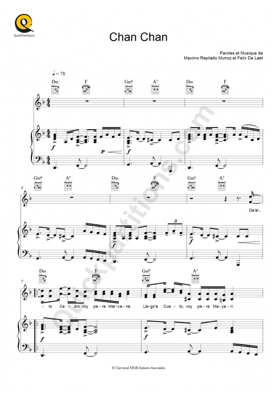 Partition piano Chan Chan - Buena vista social club