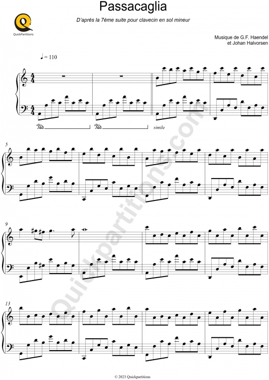 Partition piano Passacaglia - Georg Friedrich Haendel