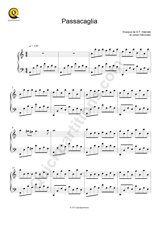 Partition piano Passacaglia - Georg Friedrich Haendel