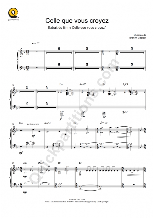 Partition piano Celle que vous croyez - Ibrahim Maalouf