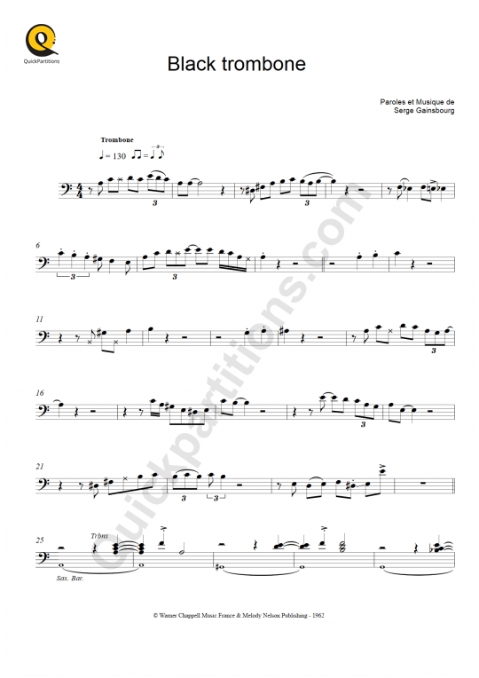 Partition trombone Black trombone - Serge Gainsbourg