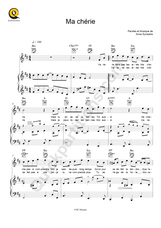 Partition piano Ma chérie - Anne Sylvestre