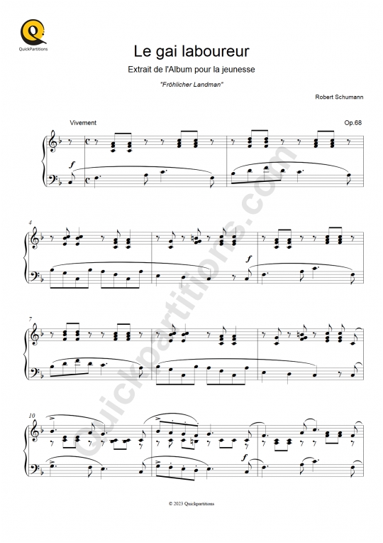 Partition piano Le gai laboureur - Robert Schumann