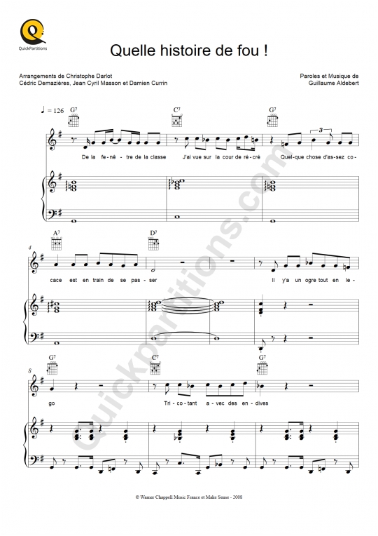Partition piano Quelle histoire de fou ! - Aldebert