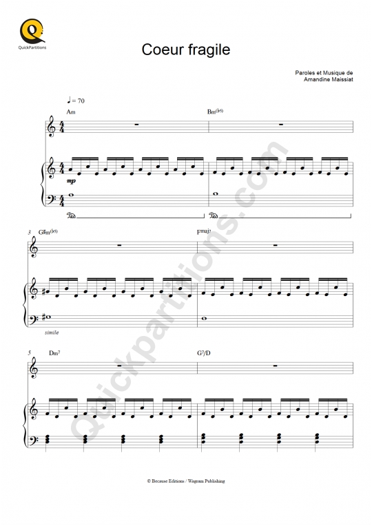 Partition piano Coeur fragile - Maissiat