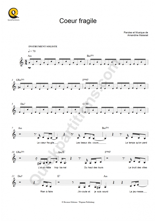 Partition pour Instruments Solistes Coeur fragile - Maissiat