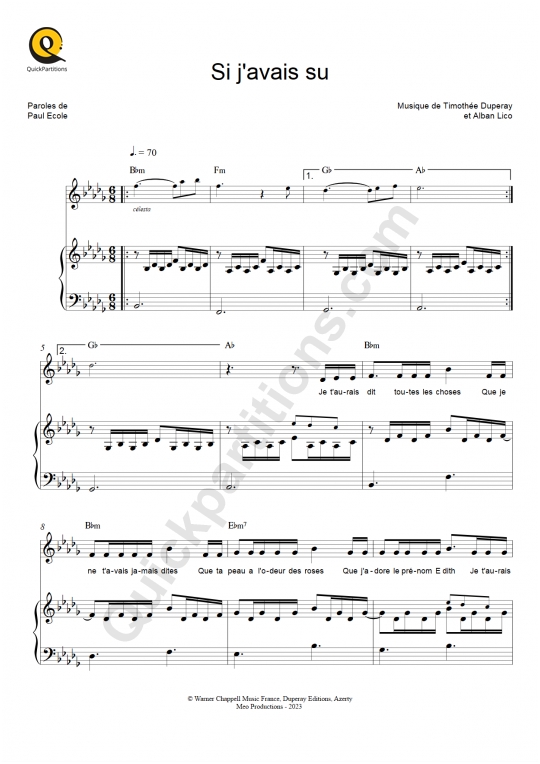 Si j'avais su Piano Sheet Music from Claudio Capéo