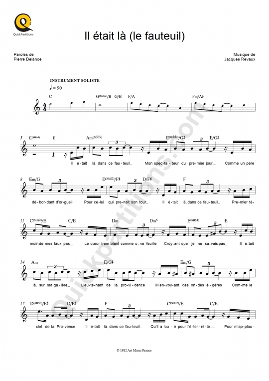 Partition pour Instruments Solistes Il était là (le fauteuil) - Michel Sardou