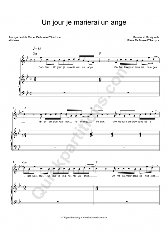 Un jour je marierai un ange Piano Sheet Music from Pierre De Maere