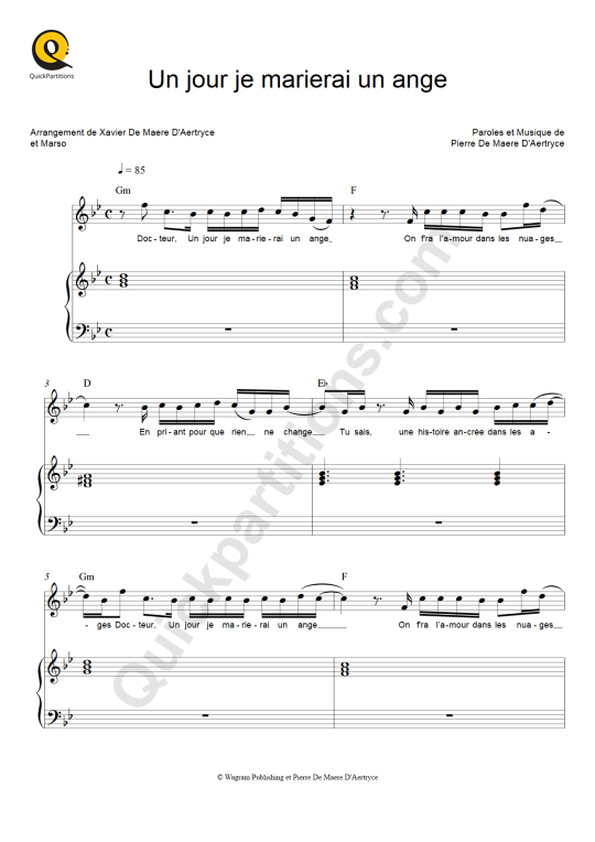 Partition piano Un jour je marierai un ange - Pierre De Maere