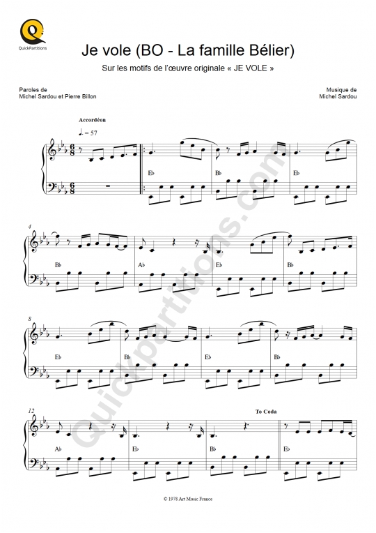 Partition accordéon Je vole - Louane