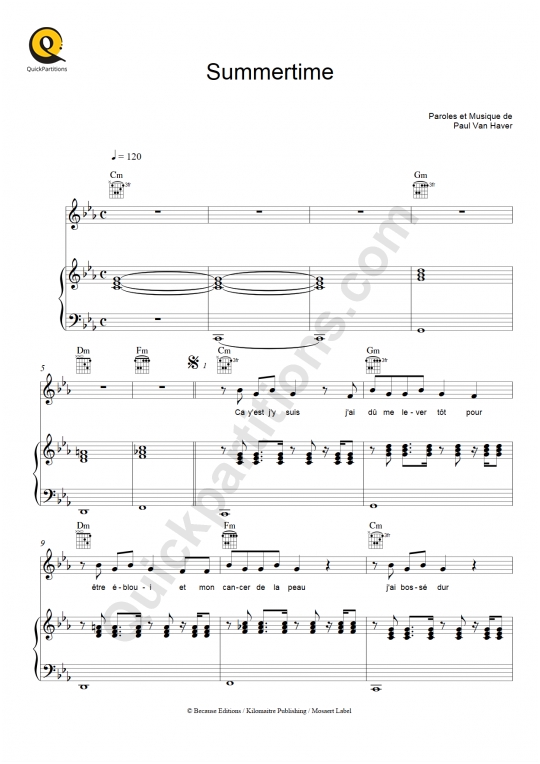 Partition piano Summertime de Stromae