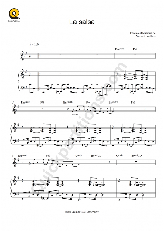 Partition piano La salsa - Bernard Lavilliers