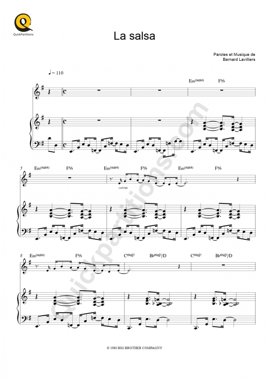Partition piano La salsa - Bernard Lavilliers