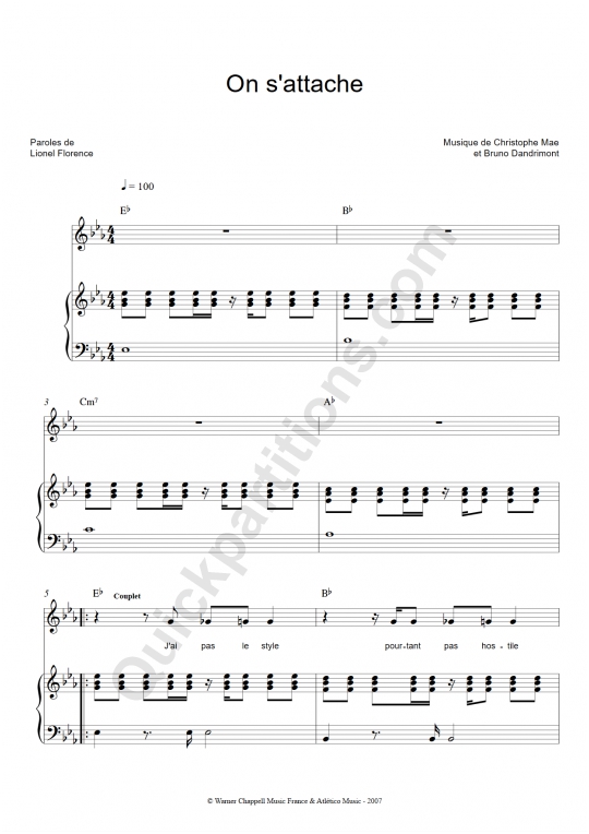 Partition piano On s'attache - Christophe Maé