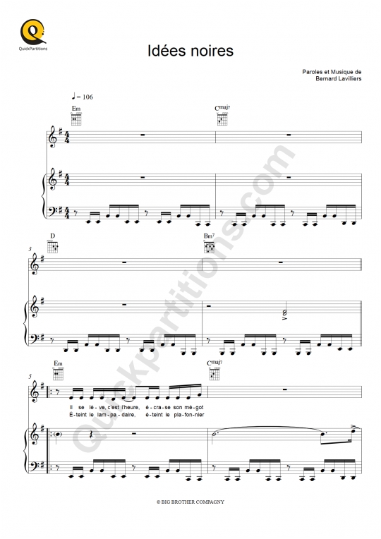 Partition piano Idées noires - Bernard Lavilliers