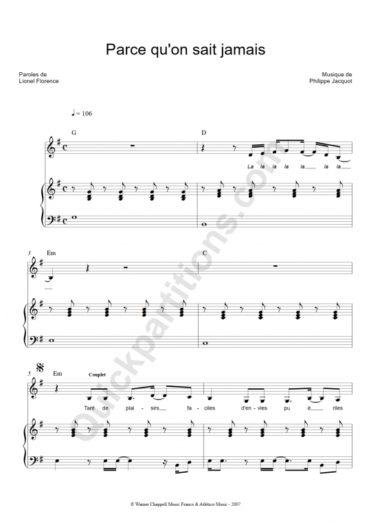 Partition piano Parce qu'on sait jamais - Christophe Maé